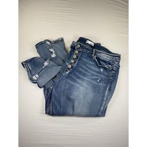Vervet Distressed High Rise Button Fly Crop Jeans Blue Size 20